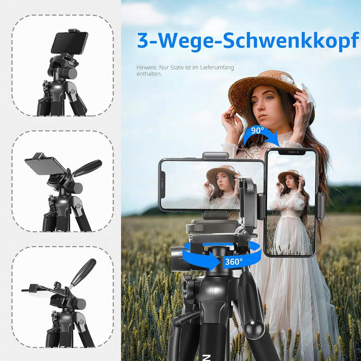Neewer Tragbarer 177cm Aluminium Legierung Kamera Stativ Einbeinstativ mit 3-Wege-Drehgelenk Pan Hea