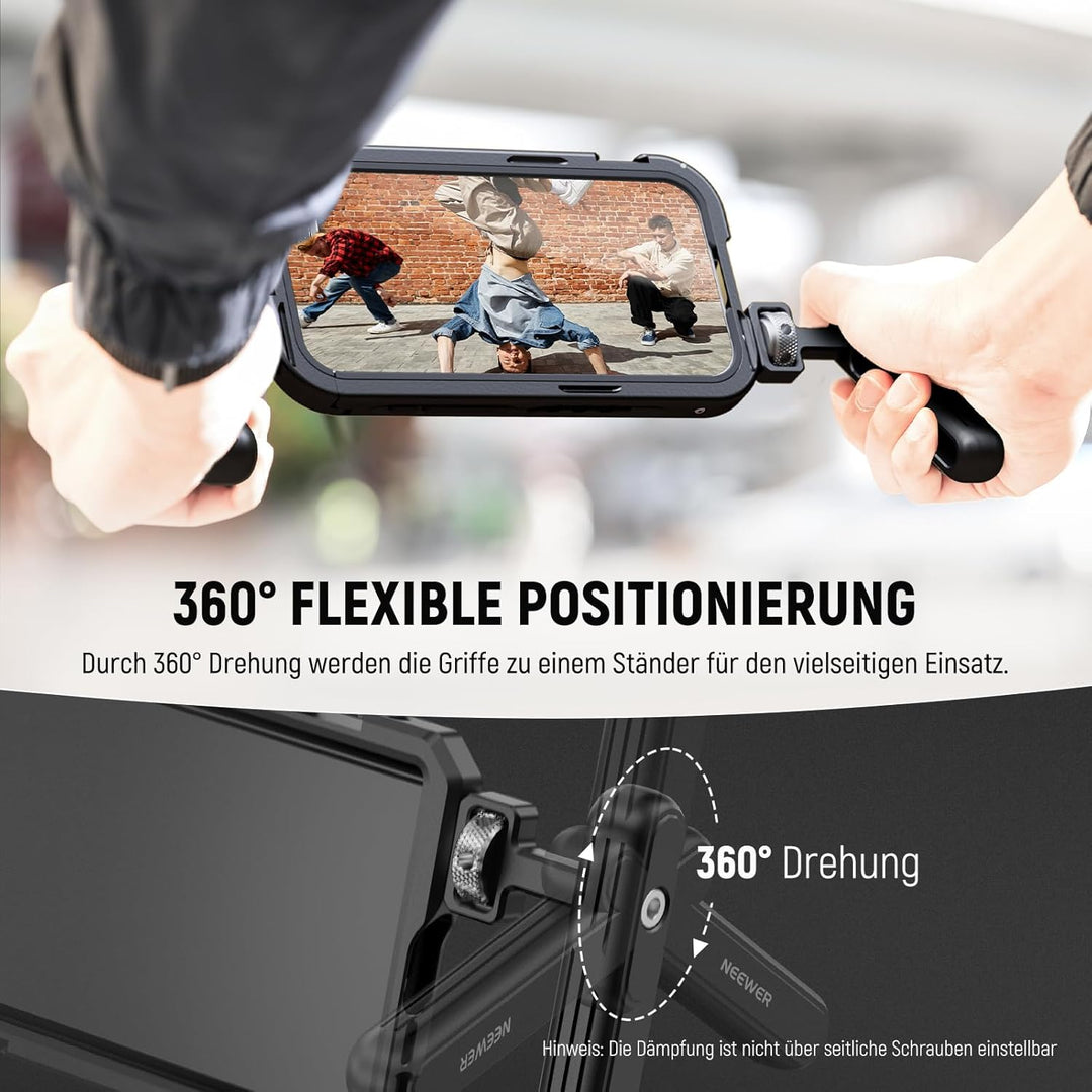 NEEWER 2er Pack drehbarer Seitengriff/Obergriff,Aluminiumgriff nur für iPhone 15 Samsung S22 S23 Tel