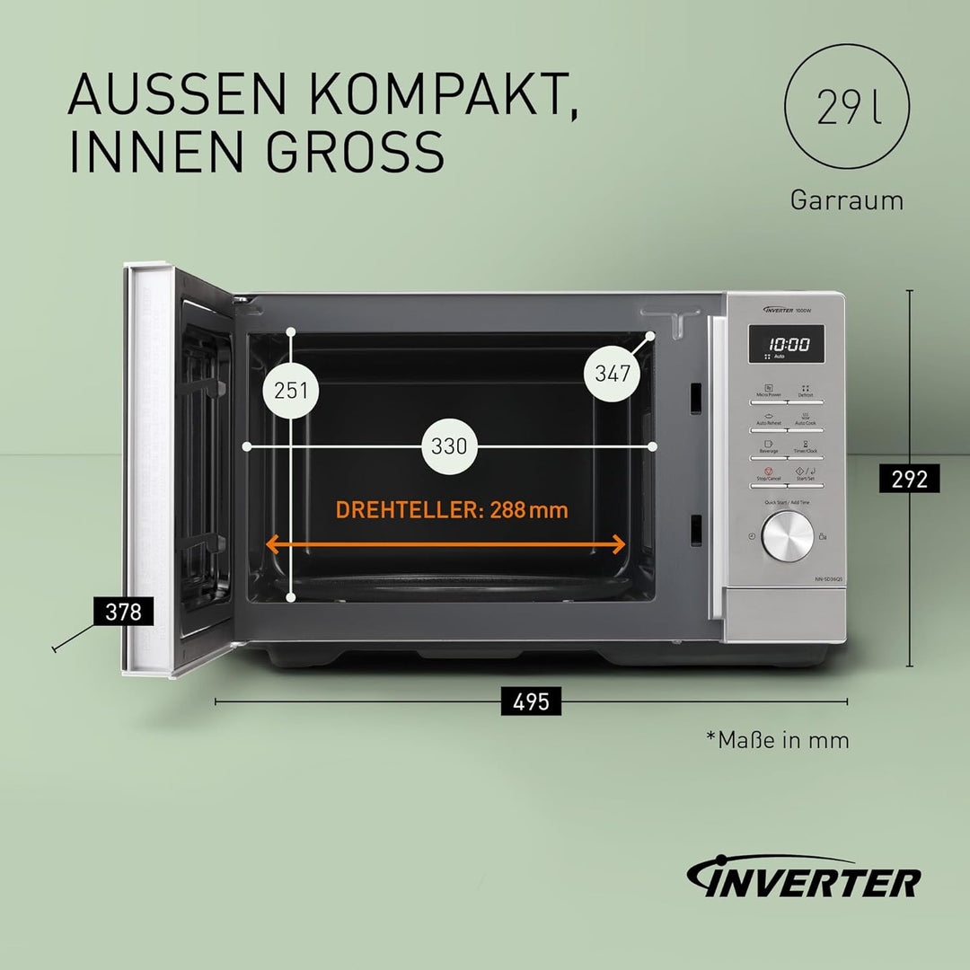 Panasonic NN-SD36QSEPG Solo-Mikrowelle, 29 l, 1000 W, automatisches Auftauen, 11 automatische Progra
