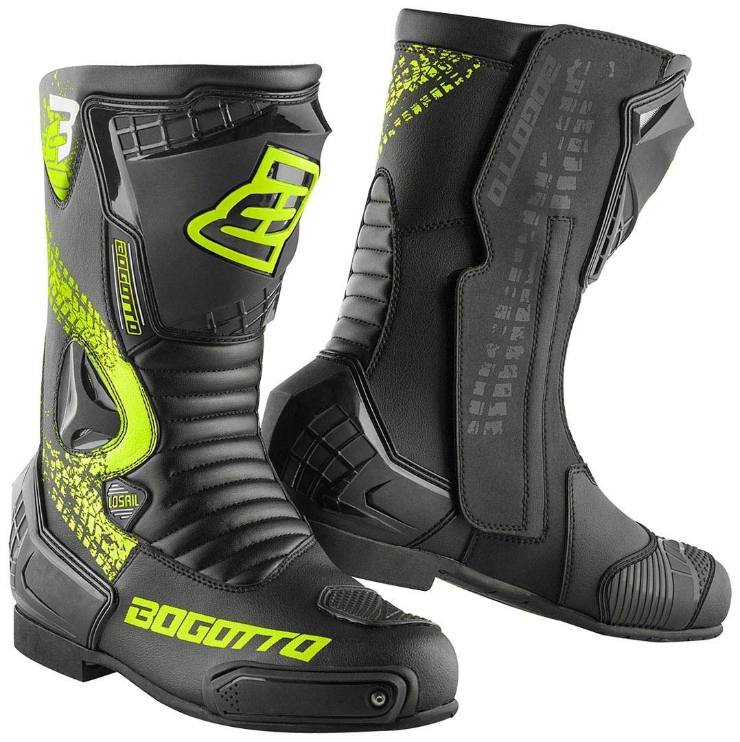 Bogotto Losail Evo Motorradstiefel, schwarz/neon-gelb, 48 48 EU Schwarz Neon Gelb, 48 EU Schwarz Neo