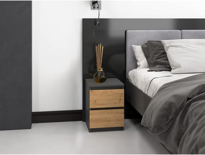 Topeshop M2 ANTRACYT/Artisan nightstand/Bedside Table 2 Drawer(s) Anthracite Oak Wood
