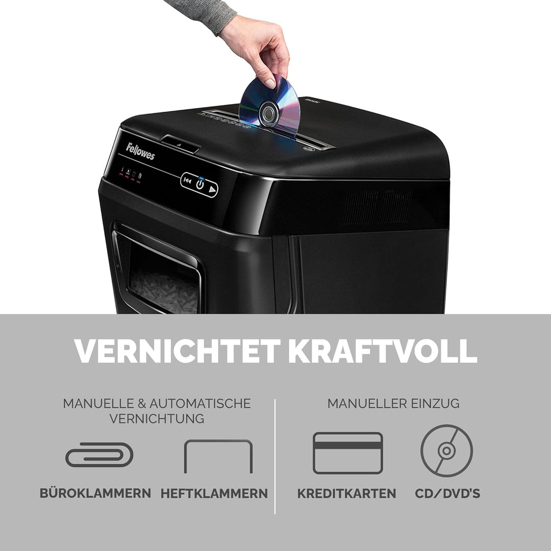 Fellowes Auto-Feed 150C Partikelschnitt Aktenvernichter (P-4), 150 Blatt, für 1-3 Nutzer im Büro ode