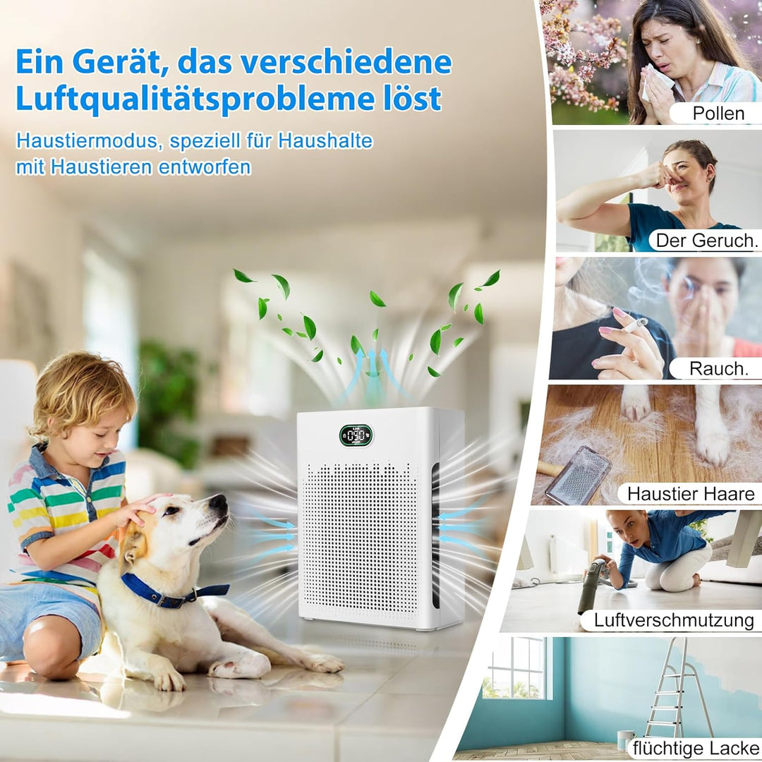 HEPA Luftreiniger,Air Purifier mit App-gesteuert&PM2.5 LED-Anzeige,Schlafmodus bis zu 22 dB,CADR 250