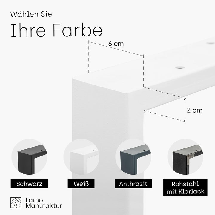 LAMO Manufaktur Tischbeine für Schreibtisch Esstisch, Simple Light, Vierkantprofil 60x20 mm, Tischge
