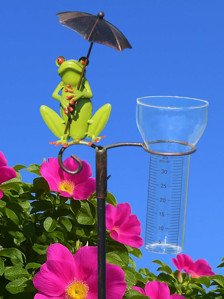 Pommerntraum ® | Regenmesser Niederschlagsmesser Pluviometer Wetterfrosch Frosch mit Regenschirm + M