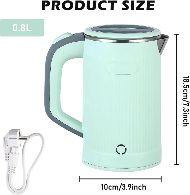 800ML Edelstahl Wasserkocher, 5-Minuten-Schnelles Kochen, Tragbar für Reisen & Hotel (Grün)