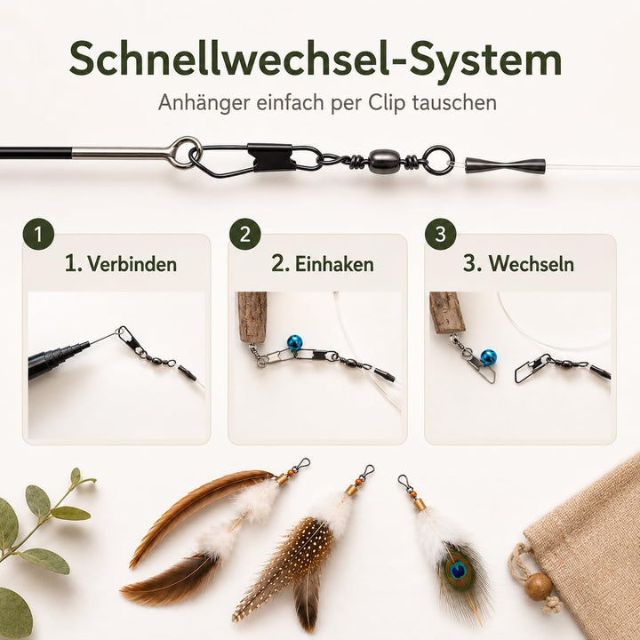 YEGUO Katzenangel stabil & lang (142cm) - Interaktives Katzenspielzeug Angel Set aus Carbon mit 6 Na