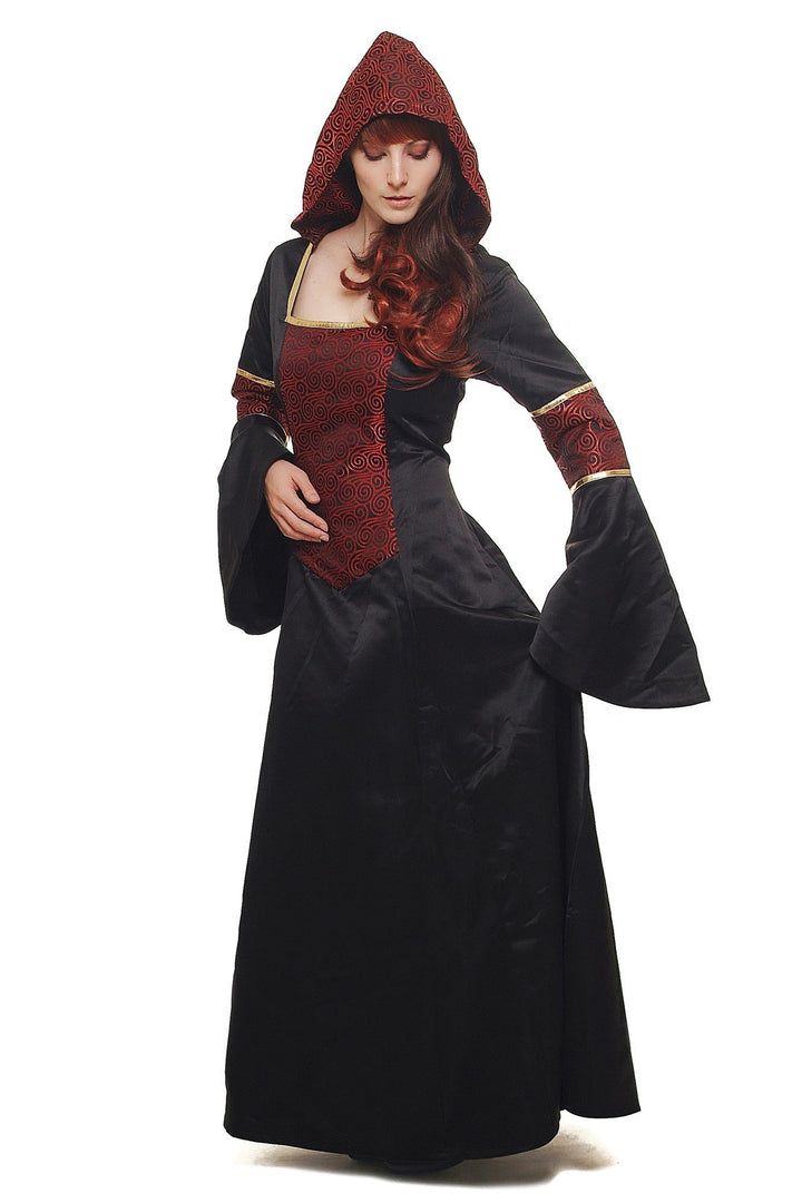 DRESS ME UP - L076/42 Kostüm Damen Damenkostüm aufwändiges Kleid mit Haube Mittelalter Romantik Elfe