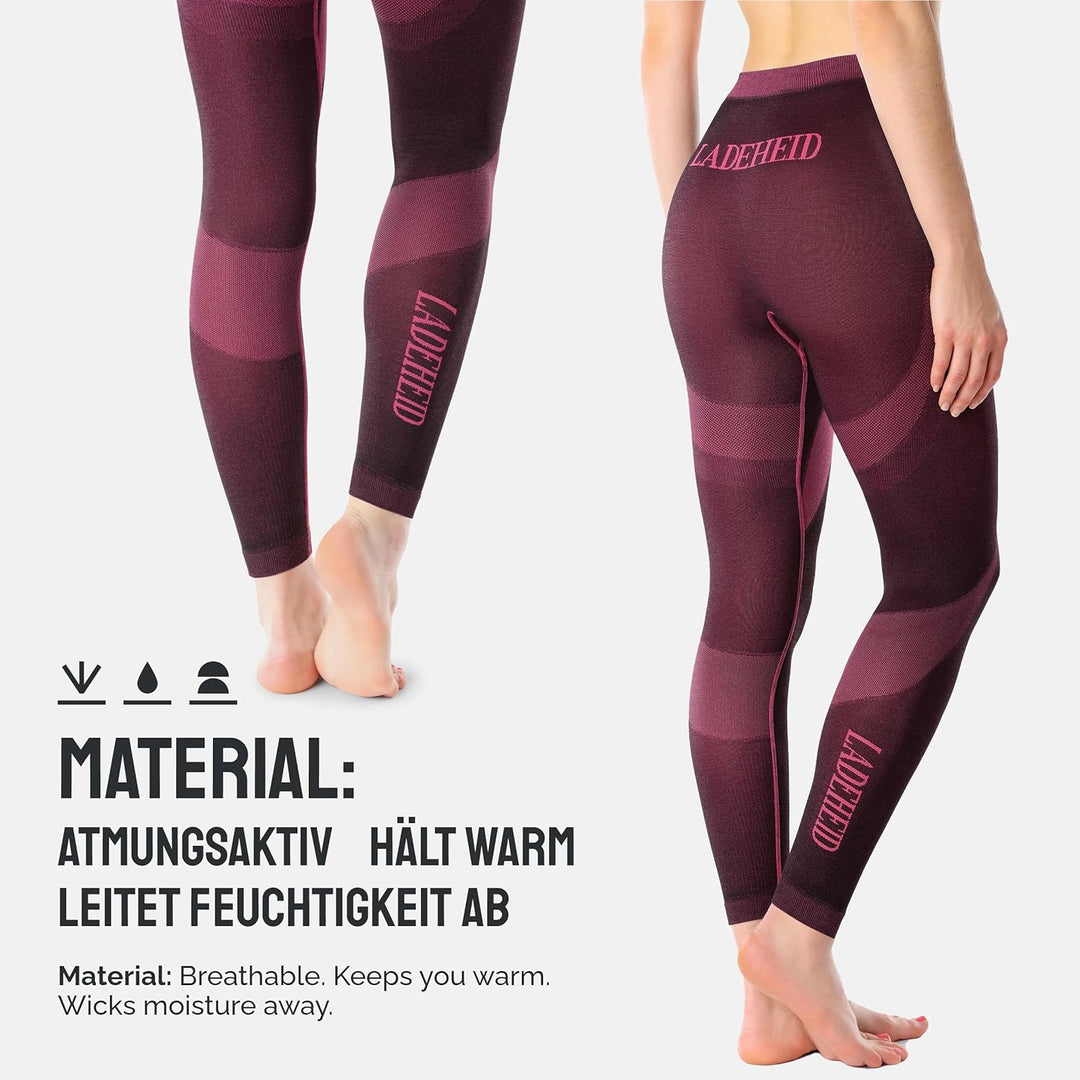 Ladeheid Thermounterwäsche Damen Set Langarm Shirt Lange Unterhose Thermoaktiv LAGI006 L Schwarz/Ros