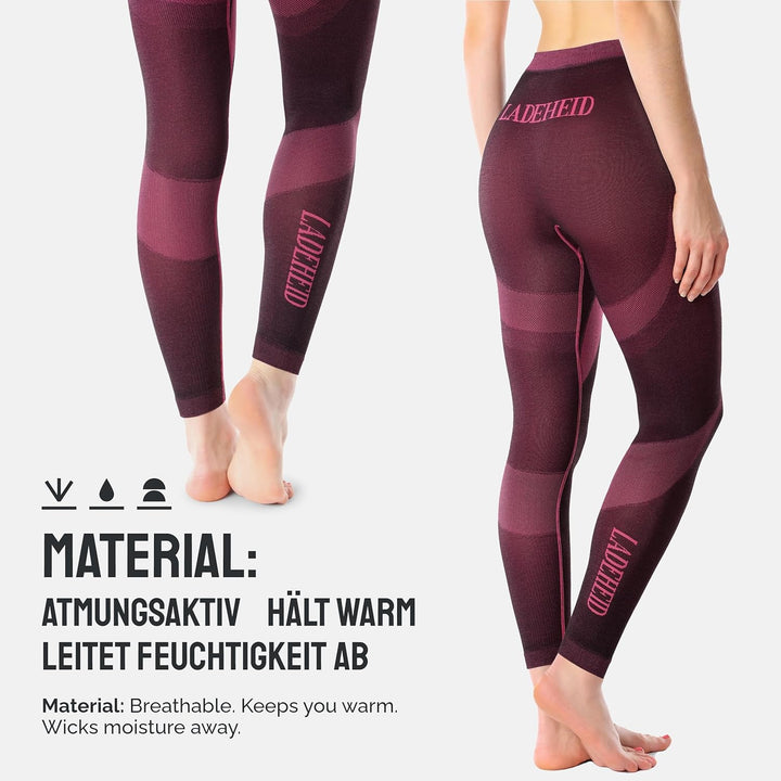 Ladeheid Thermounterwäsche Damen Set Langarm Shirt Lange Unterhose Thermoaktiv LAGI006 L Schwarz/Ros