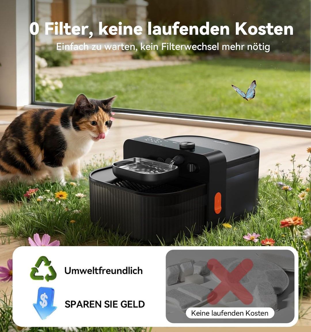 FEELNEEDY Trinkbrunnen für Katze Kabellos ohne Filter mit Akku 3000mAh, 3.5L Katzenbrunnen Kabellos