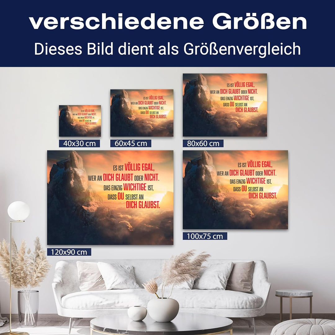 wandmotiv24 Motivations Motiv als Leinwandbild, 100x75cm, Querformat, Glaub an Dich selbst, Berge, S