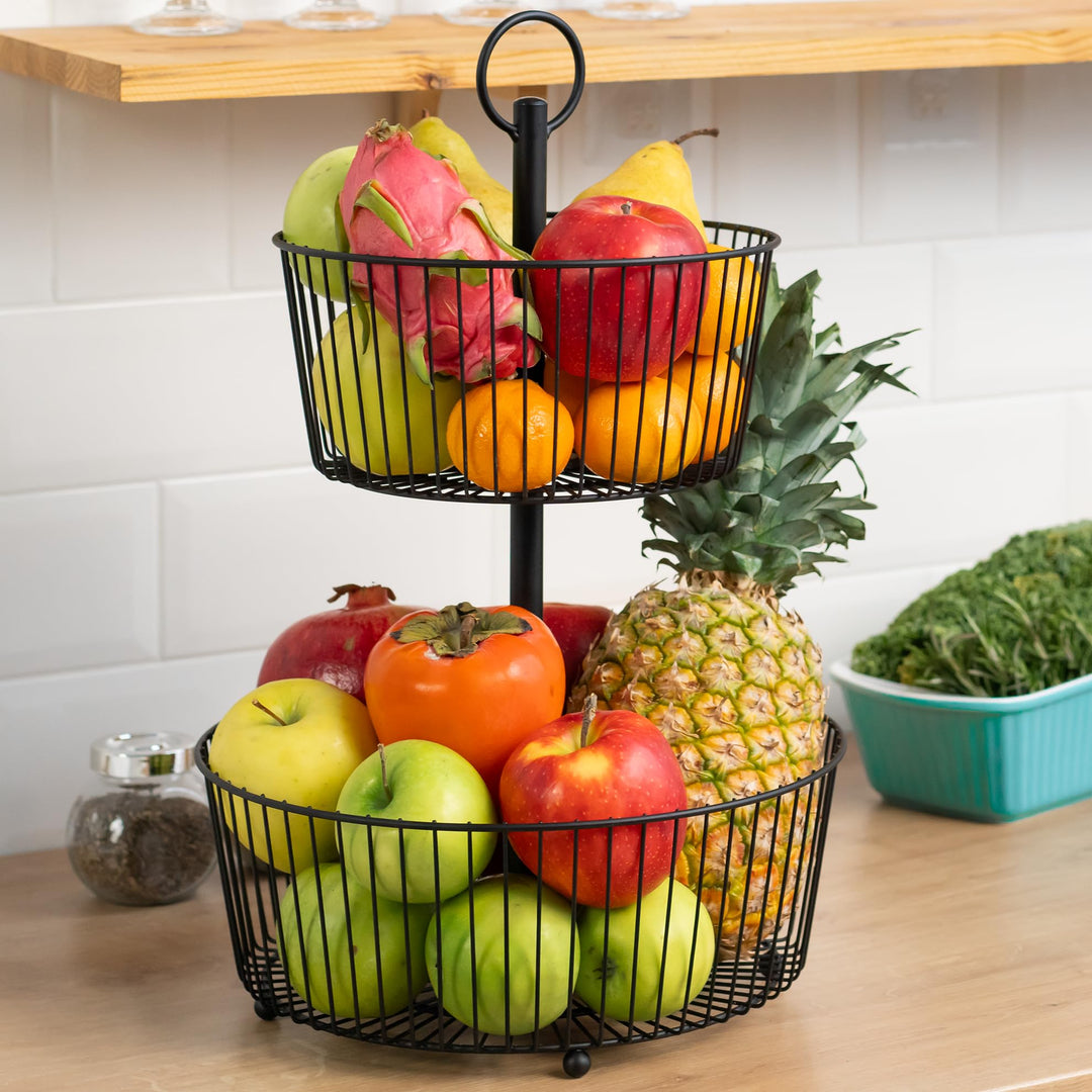 DEKOFY® Obst Etagere Schwarz - Obstkorb in zeitlosem Design - Obstschale Schwarz - Obstkorb Etagere
