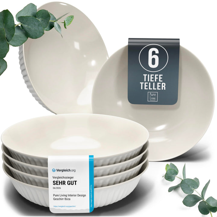 Suppenteller 6er Set Hygge Serie - Premium Steingut, Kratzfest, Für Spülmaschine, Mikrowelle - Styli