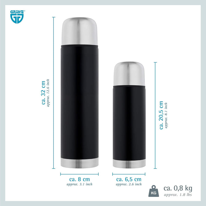 GRÄWE Thermoflaschen Set, 2-teilig, Edelstahl Trinkflasche, Thermoskanne, Isolierflasche für unterwe