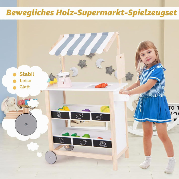 HOMASIS Kinder Eiswagen inkl. Zubehör, Kaufladen mit 6 Spielzeug-Eiscreme, Eisdiele mit beweglichen