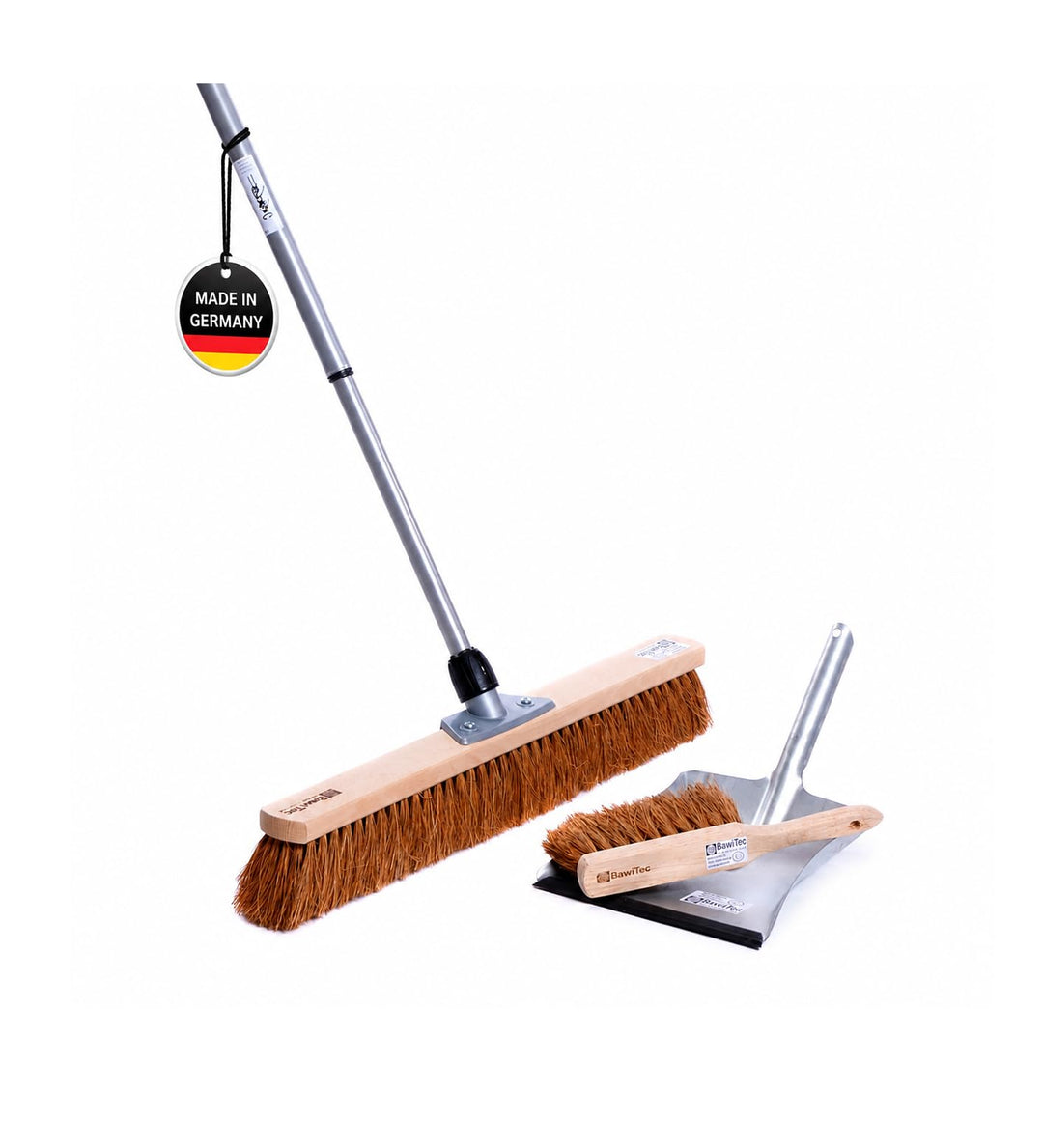 BawiTec Kokosbesen Kehrset,Komplett-Set,Besen 40cm,mit Teleskopstiel verstellbar,Handfeger Holz 28cm