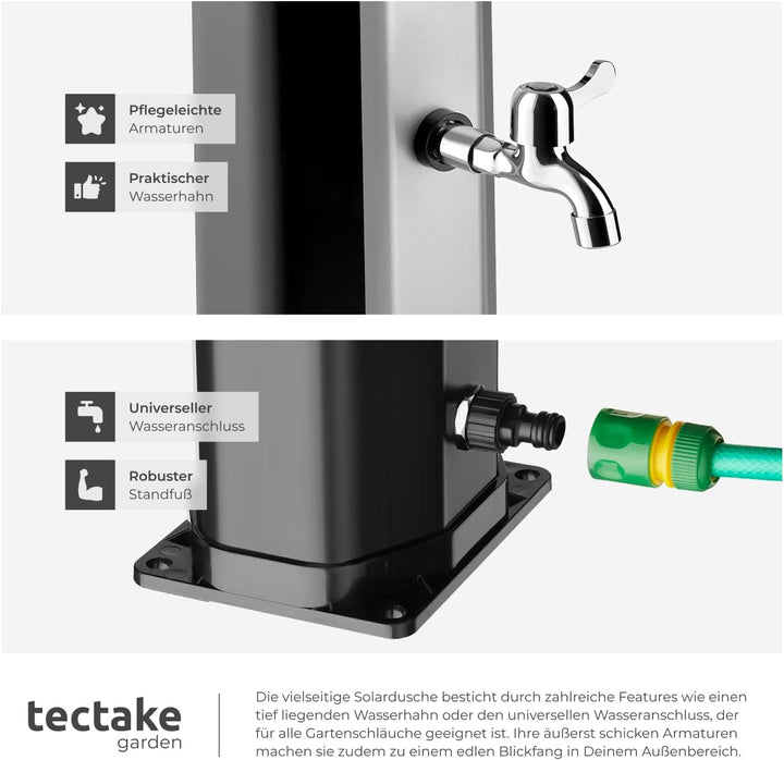 tectake® Solardusche 35 Liter, Gartendusche Regenduschkopf und Wasserhahn, warmes Wasser für Garten,