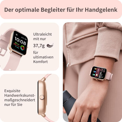 Smartwatch mit Telefonfunktion und Alexa Built-in, 1.8" Fitnessuhr Damen mit Schrittzähler Herzfrequ