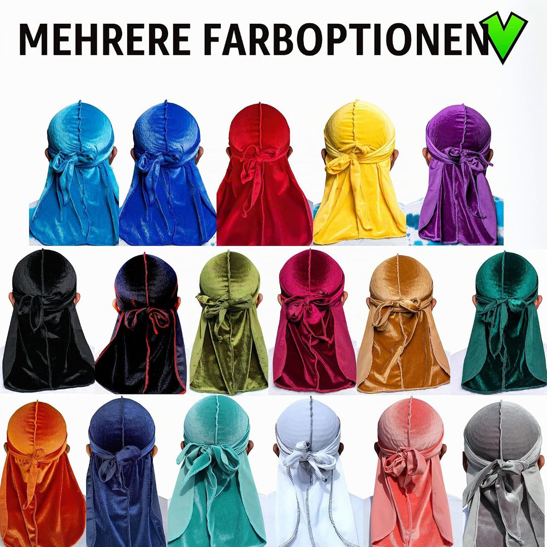 Veeta Superior Velvet Durag – Weiche Samt-Durags für Männer und Frauen, Lange, doppelt breite Träger