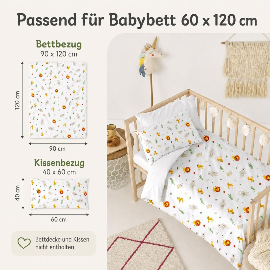 various Wendbare Babybettwäsche-Sets (60 x 120 cm), 100% Baumwolle, bestehend aus Bettbezug und Kiss