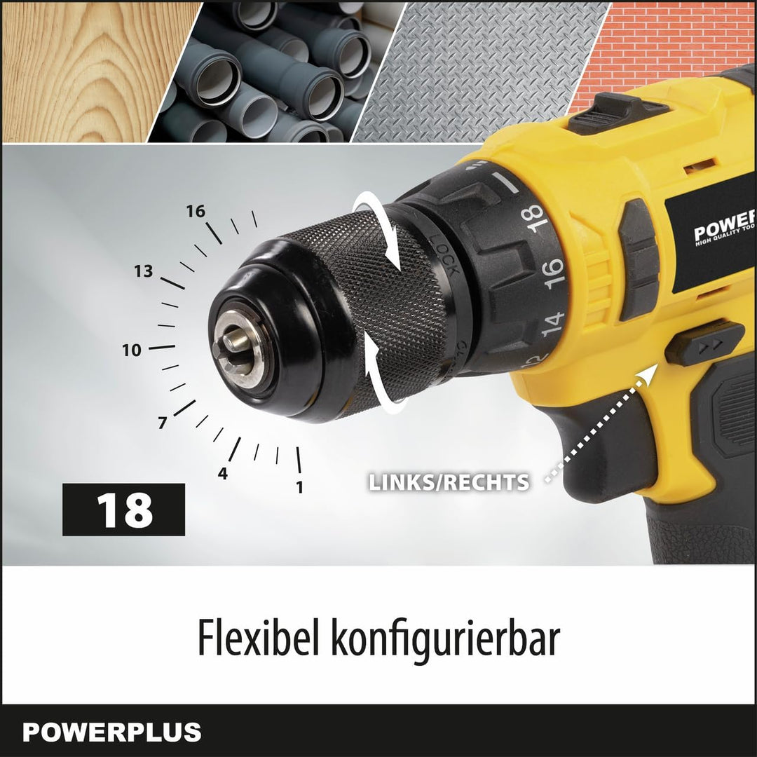 Powerplus Akkuschrauber & Bohrer POWX00425 - Akku Schraubendreher & Bohrer 16V, inkl. 2 x 1,3Ah Akku