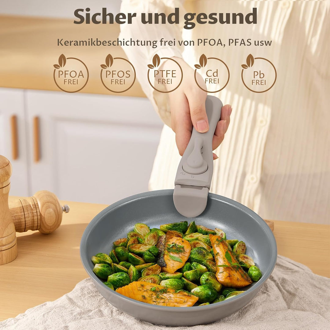 BEZIA 17-Teilig Topfset mit Abnehmbarer Griff, Pfannenset mit Keramik Antihaft Beschichtet, Induktio