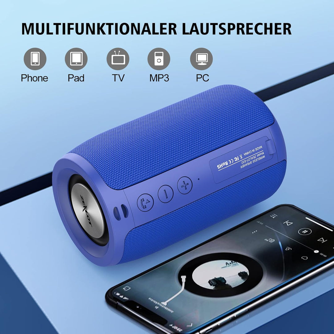 ZEALOT Bluetooth Lautsprecher,Musikbox Bluetooth mit USB/TF Karte/AUX,Bluetooth Box mit IPX5 Wasserd