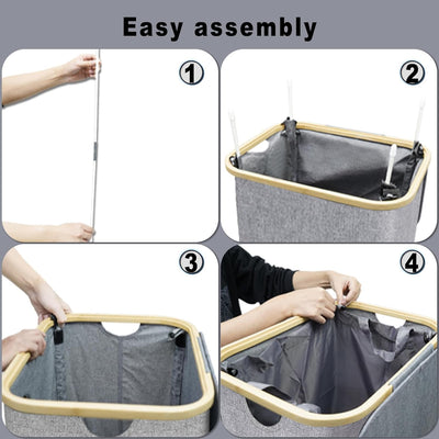 Wäschekorb mit Deckel 100L, Wäschesammler Gross schmal mit herausnehmbaren Wäschesack Laundry Basket