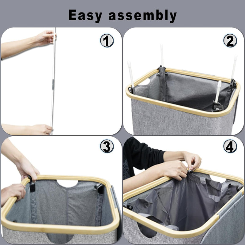 Wäschekorb mit Deckel 100L, Wäschesammler Gross schmal mit herausnehmbaren Wäschesack Laundry Basket