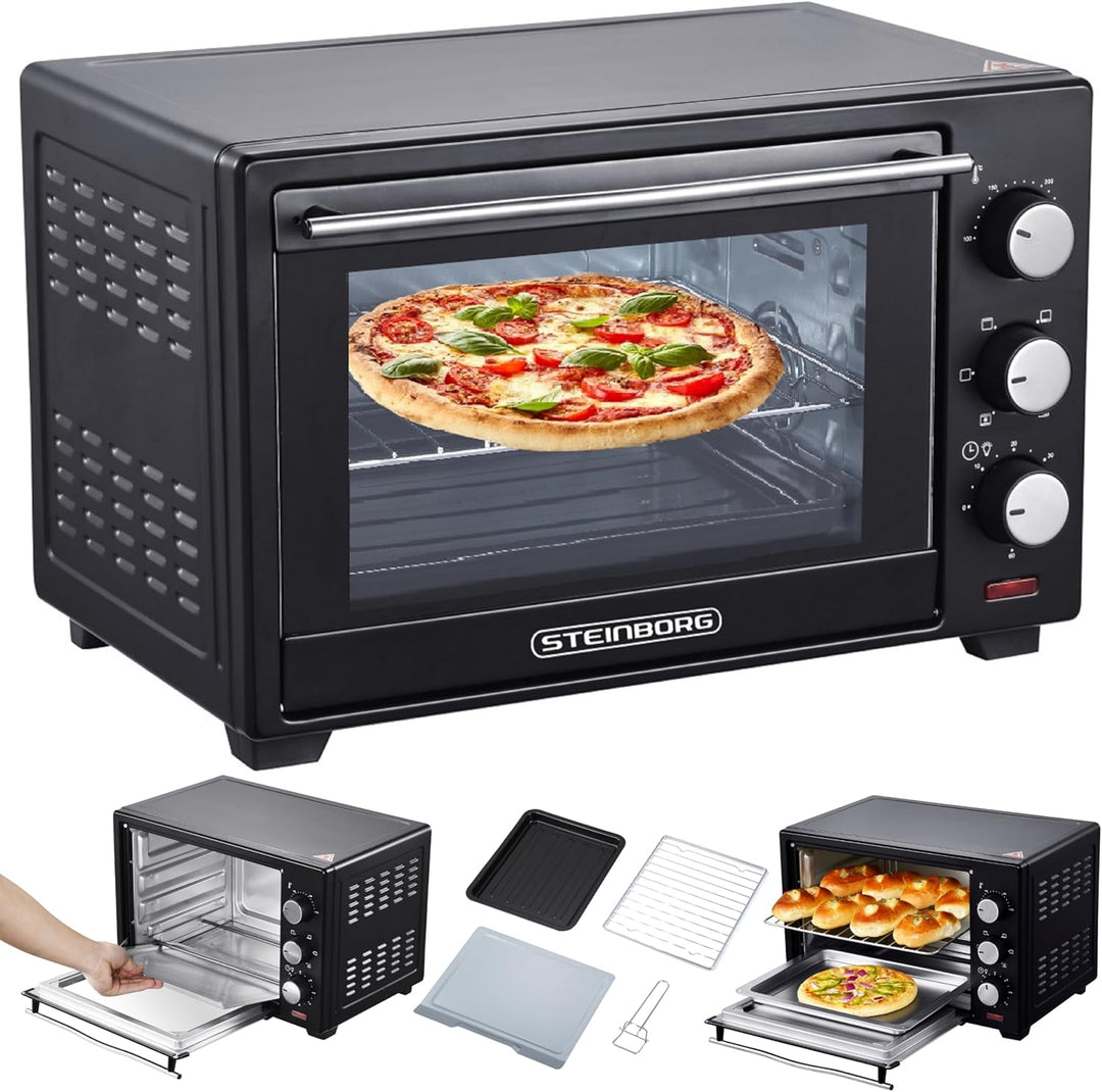 Mini Backofen 25 Liter | Pizza-Ofen | 3in1 Backofen | Minibackofen | Miniofen | Krümelblech | Ober-/
