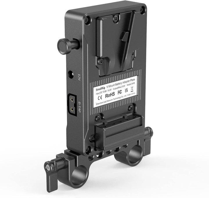 SMALLRIG V-Mount Akkuplattenadapter mit doppelter 15-mm-Stabklemme, für spiegellose/DSLR-Kamera, für