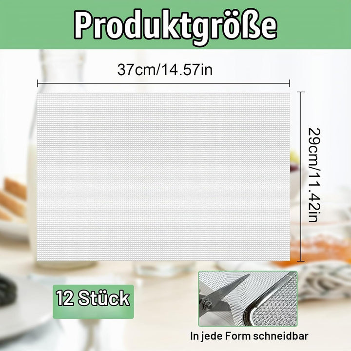 12 Stück Dörrfolie für Dörrautomat, 37x29cm Wiederverwendbar Dörrfolie aus Silikon, Antihaft Dampfma