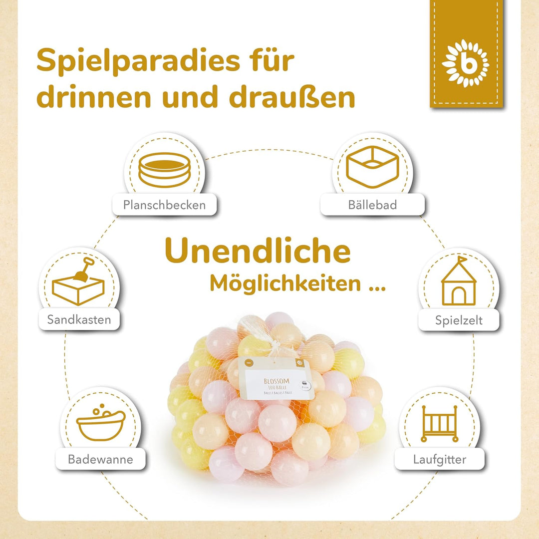 Bieco Bälle für Bällebad Blossom | 100 Bunte Bälle | Bällebad für Kinder & Babys | Draussen-Spiele,