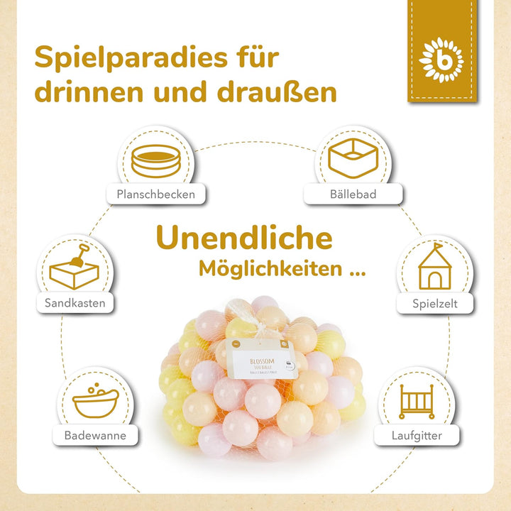 Bieco Bälle für Bällebad Blossom | 100 Bunte Bälle | Bällebad für Kinder & Babys | Draussen-Spiele,