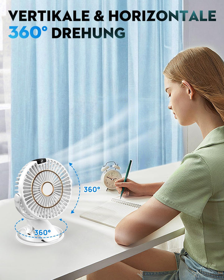 COZII Mini Ventilator, USB Ventilator Leise Clip Ventilator mit LED-Anzeige, 720° Drehung & 5 Geschw