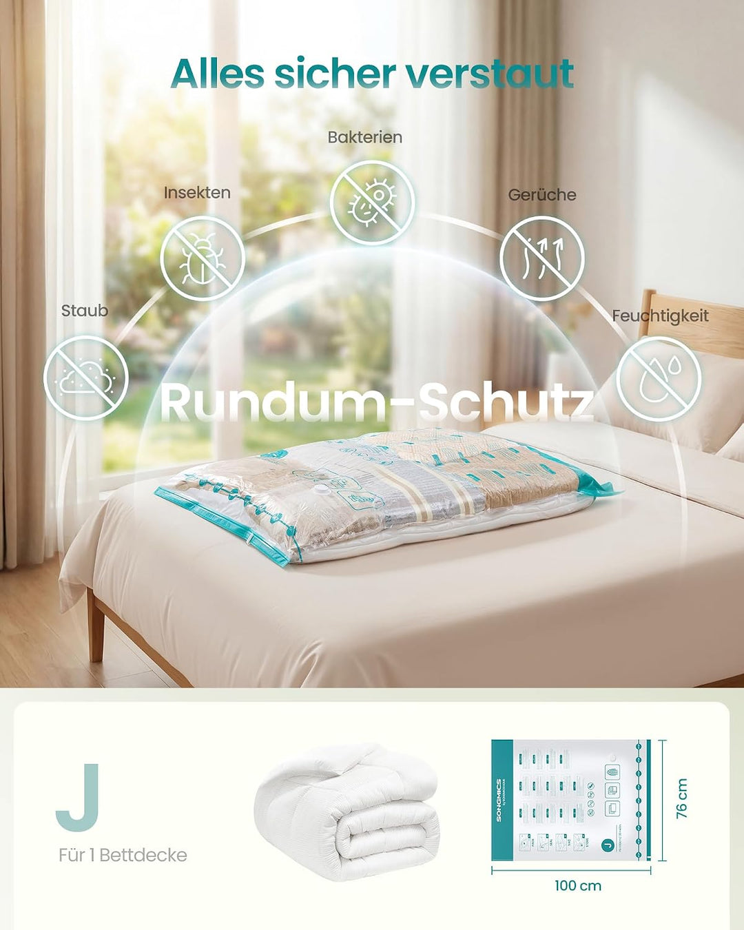 SONGMICS Vakuumbeutel, platzsparend, wiederverwendbar, 6 Beutel | Vakuumierbeutel für Kleidung, Bett