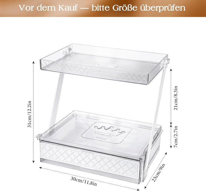 DEANIC 2-stöckiger Schminktisch Organizer aus Acryl mit Schublade & Schiebetablett – Make-up Organiz