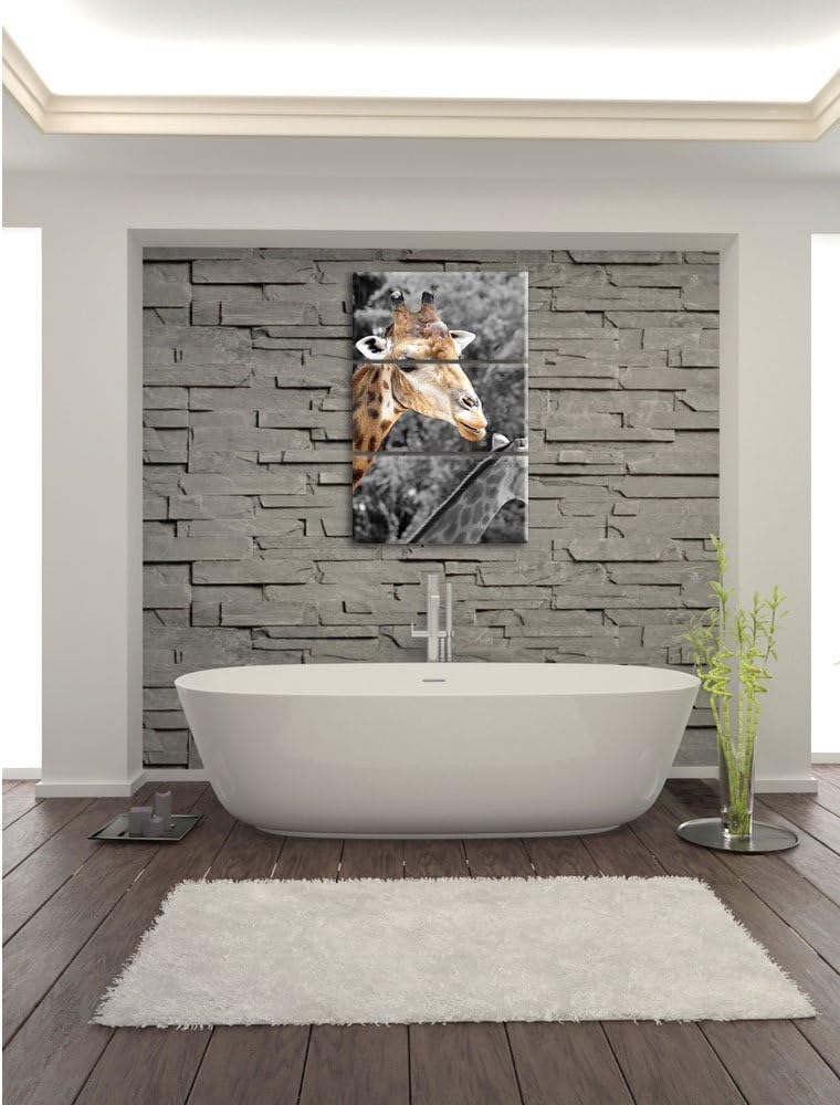 Pixxprint Zwei schöne Giraffen schwarz/weiss als Leinwandbild/Grösse: 3 Teilig (120x80) cm/Wandbild/