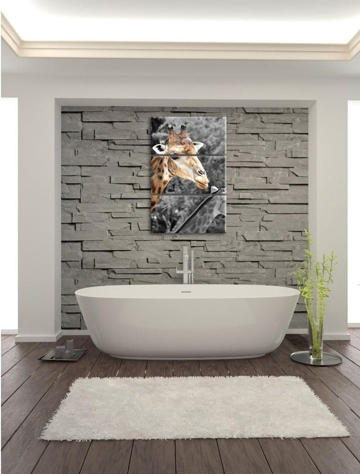 Pixxprint Zwei schöne Giraffen schwarz/weiss als Leinwandbild/Grösse: 3 Teilig (120x80) cm/Wandbild/
