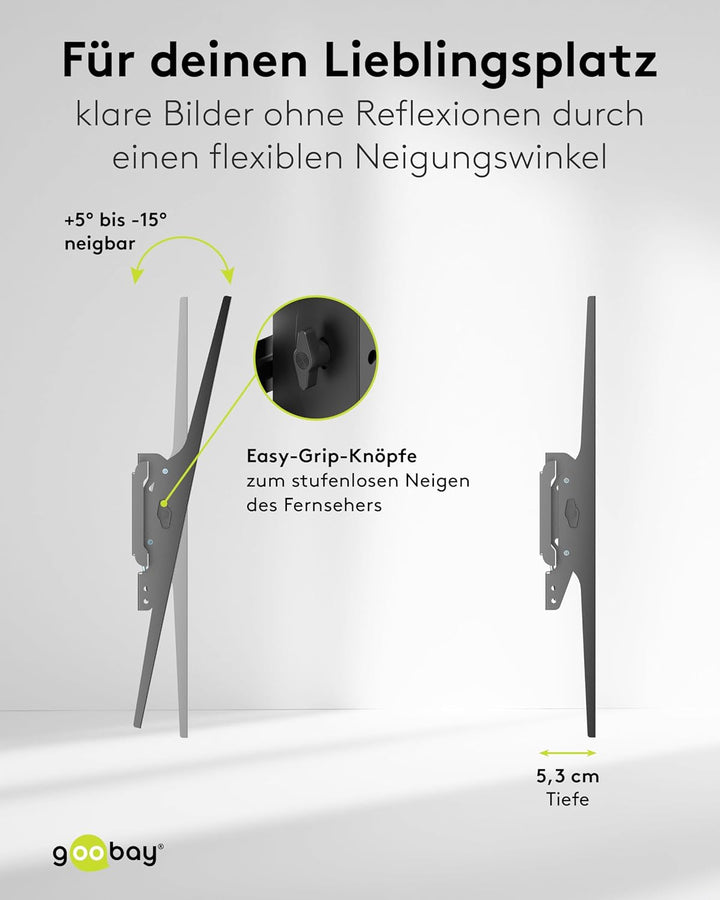 goobay TV Wandhalterung -Tilt- 32 bis 75 Zoll (81-191cm) Wandhalterung bis 15° stufenlos neigbar, mi
