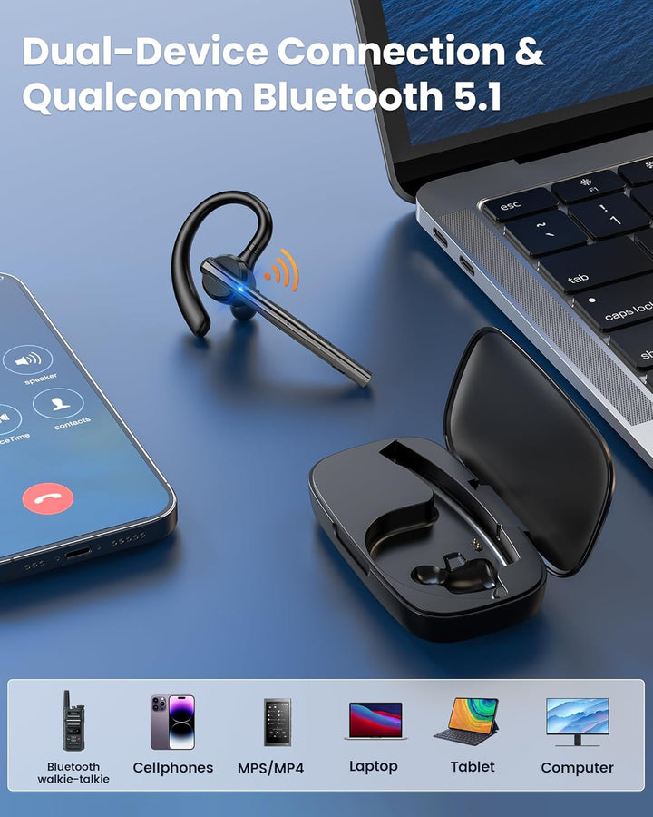 New Bee Bluetooth-Headset V5.3 Bluetooth-Freisprecheinrichtung, Dual-Mikrofon mit 500 mAh Ladehülle,