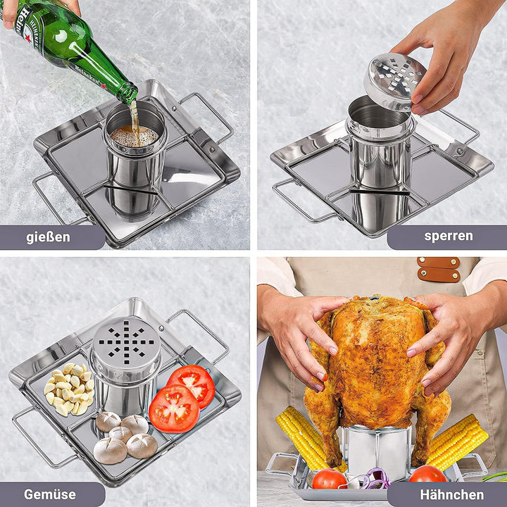 AMOZO Hähnchenbräter - Edelstahl Hähnchenhalter - Bierdose für Hähnchengrill - Grillzubehör für Barb