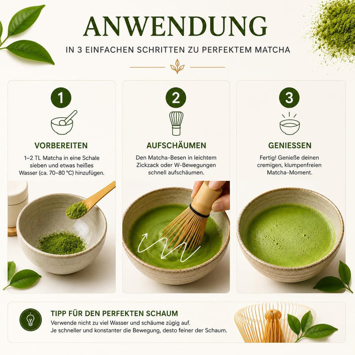 Matcha Besen Set Chasen – Handgefertigter Matcha Whisk aus natürlichem Bambus | 100 Borsten für perf