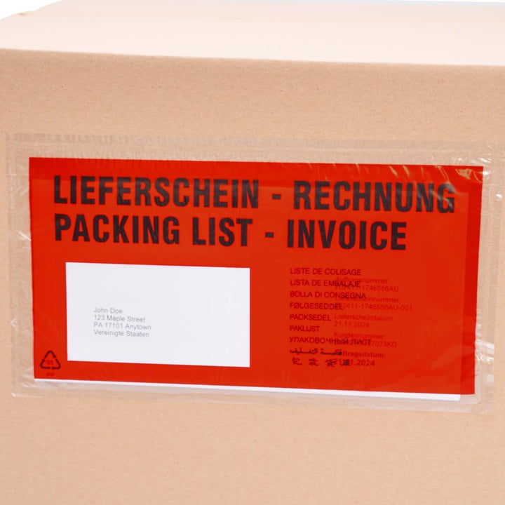 verpacking Lieferscheintaschen 22,5 x 11 cm DIN Lang Rot selbstklebende Dokumententaschen Begleitpap