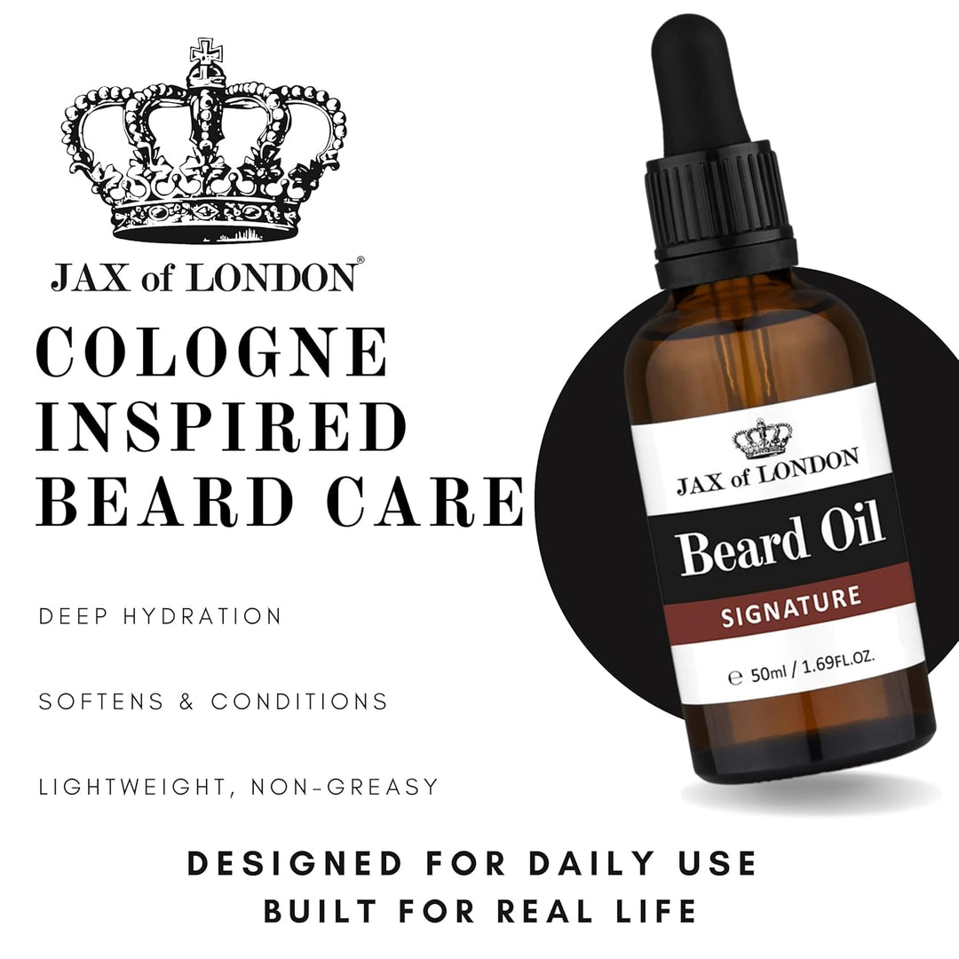 Jax of London Signature Bartöl für Männer 50 ml, Bartpflegeöl, Bartwachstumsöl für Männer, Bestehend