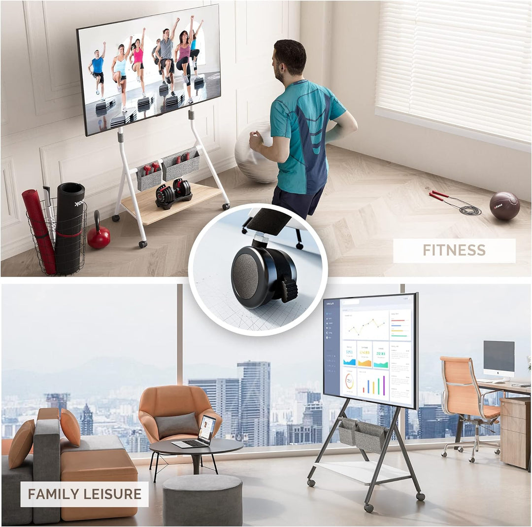 FITUEYES Design Mobiler TV Ständer Rollbar, TV Stand für 55 60 65 70 75 78 Zoll TV bis 45kg, Höhenve
