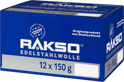 RAKSO Edelstahlwolle fein - 1,8 kg, 12 Banderolen à 150g rostfrei, hygienische Reinigung, reinigt, s