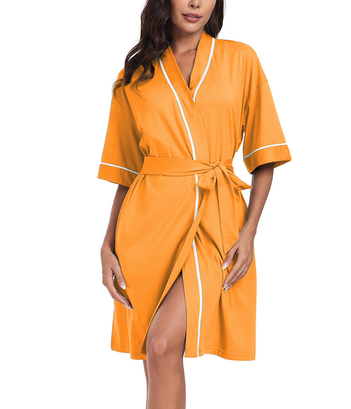 COLORFULLEAF 100% Baumwolle Bademantel Damen Kurz Morgenmantel Leicht Knielang Kimono Saunamantel Na