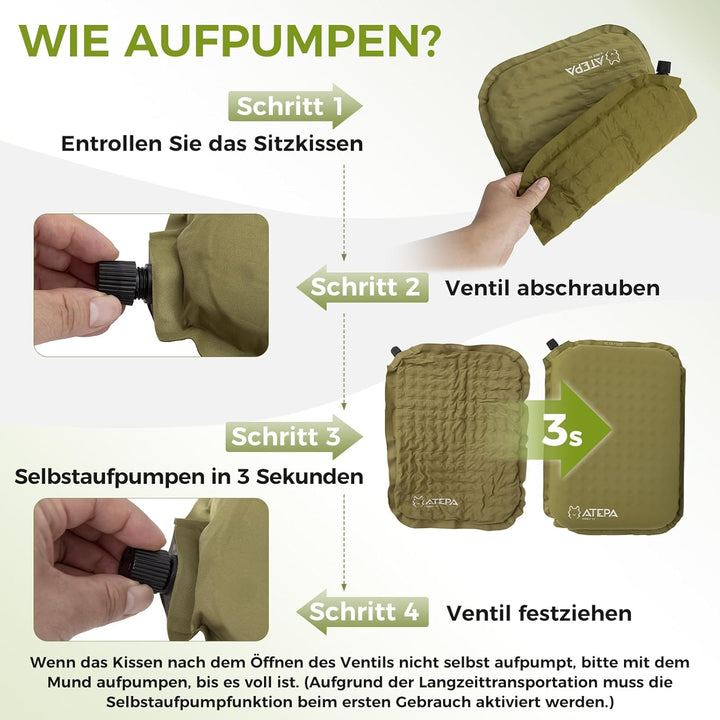 ATEPA Sitzkissen Outdoor, Faltbar Aufblasbar Stadion Flugzeug Unterwegs Camping Wander Bürostuhl Ult